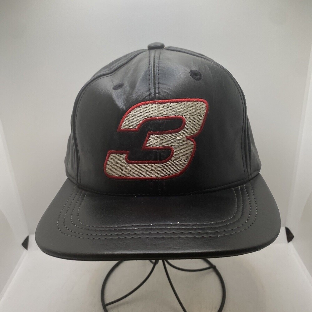 Dale Earnhardt Sr Hat #3 Snapback Black leather Nascar Vintage GUC